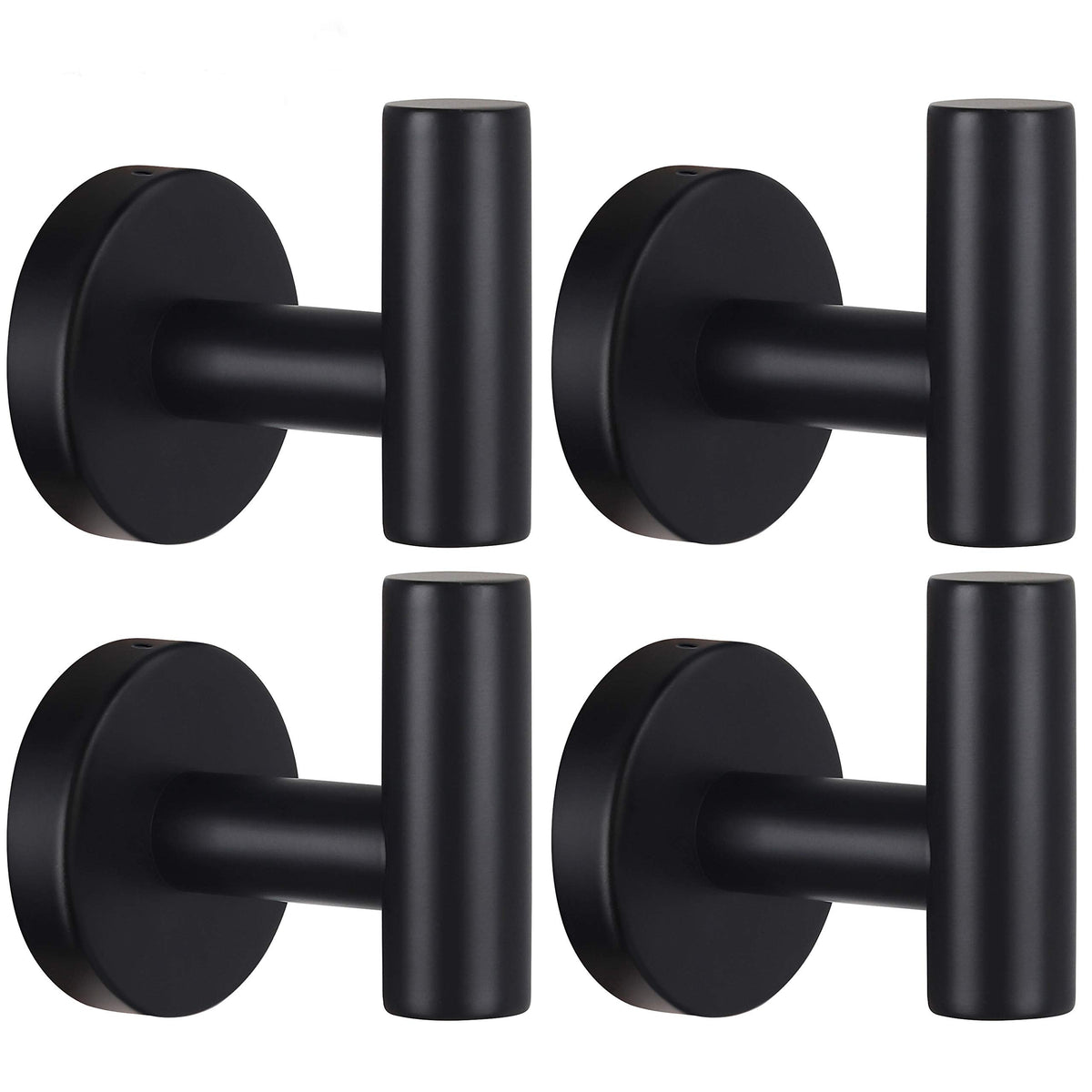 Towel Hooks Bathroom Coat Robe Wall Hook Heavy Duty Door Hanger Towel Robe Clothes Cabinet Closet Sponges Rack for Bathroom Bedroom Kitchen Hotel Pool 4 Packs Black(Drilling Installation)