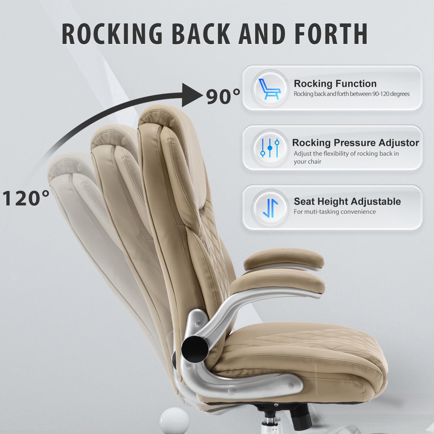 Reficcer Leather Executive Office Chair, High Back Ergonomic Office Desk Chairs with Wheels, 90-120° Rocking Managerial Chair Swivel Desk