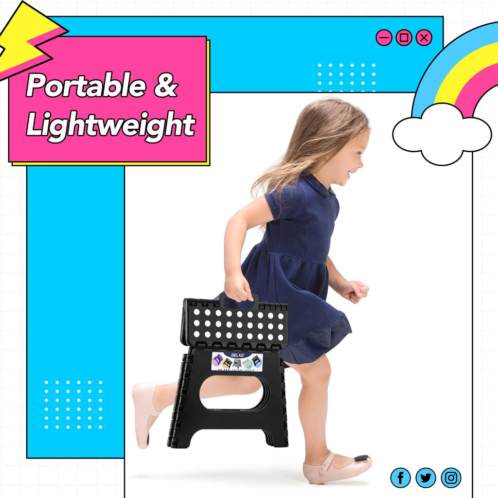 Delxo Folding Step Stool 11 Inch,300 Lbs Step Stool for Kids & Adults Black