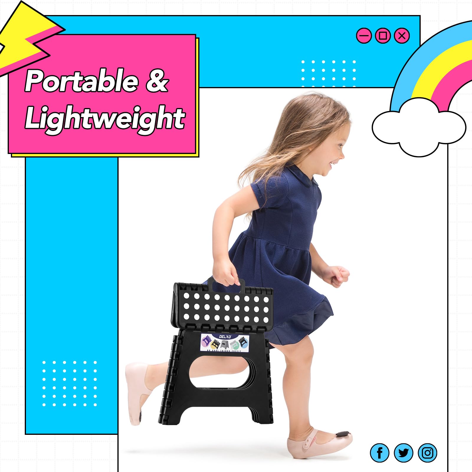 Delxo Folding Step Stool 11 Inch,300 Lbs Step Stool for Kids & Adults Black