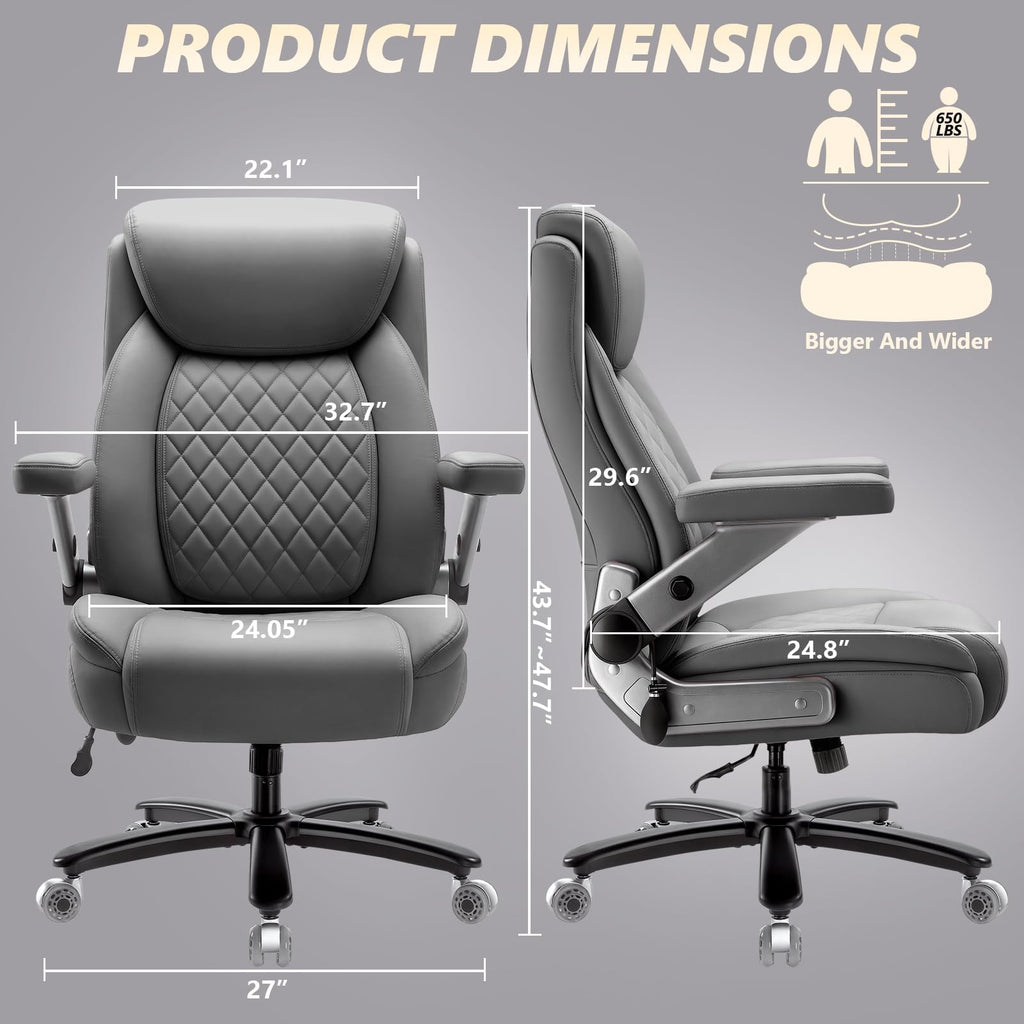 650lbs Large Heavy Duty Office Chair with 5d Flip Arms,comfy Big and Tall Executive Office Desk Chair with Pocket Spring Cushion,high Back
