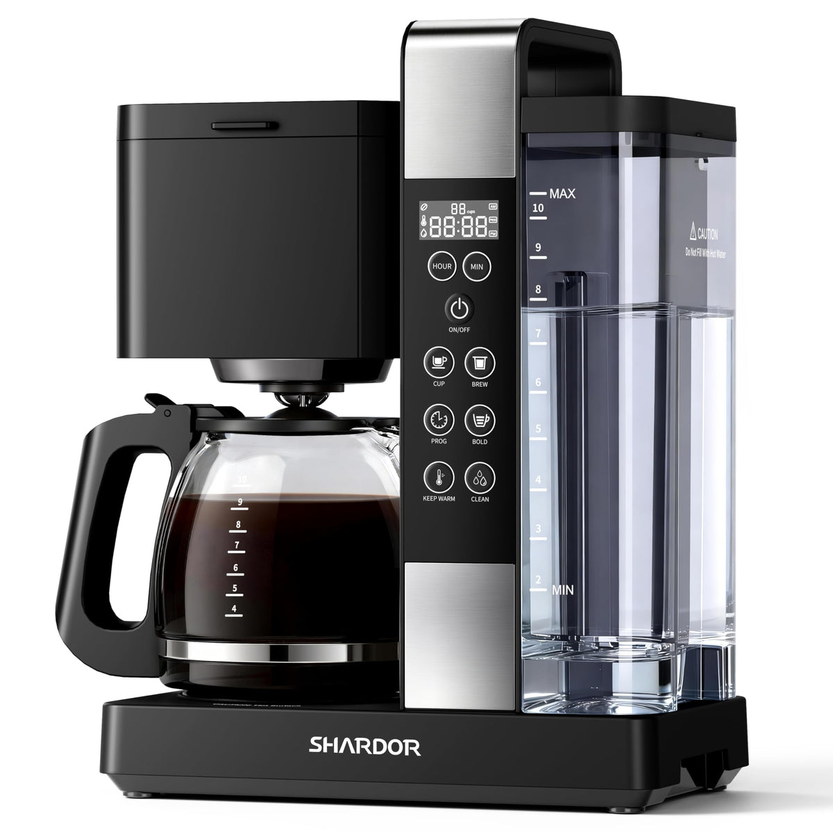 SHARDOR 10-Cup Coffee Maker, Programmable Drip Coffee Machine with 2–10 Cup Setting, Adjustable Keep-Warm Control, Removable 50oz Water Tank, Brew Strength Control & Brew Pause, Black