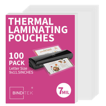 Binditek 100 Pack 7 Mil Thermal Laminating Pouches, 9x11.5 Inches Laminating Sheets, for Letter Size, Ultra Clear, Glossy, Hold 8.5x11 Inches, Heat Seal, School Office Supplies