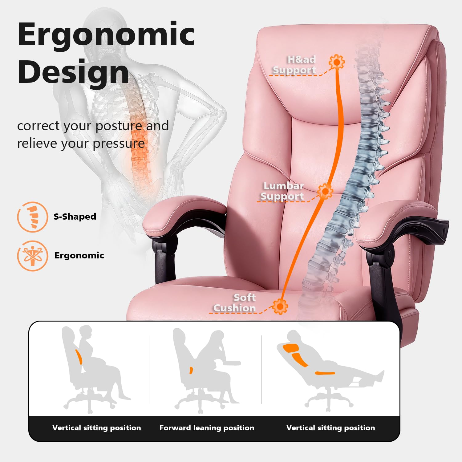 Wailor 400lbs Office Chair with Foot Rest, Reclining Big and Tall Office Chair with Lumbar Support, High Back Pu Leather Computer Chair,comfy