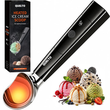 Heated Ice Cream Scoop with LED Display — Rechargeable Electric Ice Cream Scoop with Comfortable Handle, 3 Modes, IPX7, Non-Stick Stainless Steel for Hardened Ice Cream Fathers Day Gifts