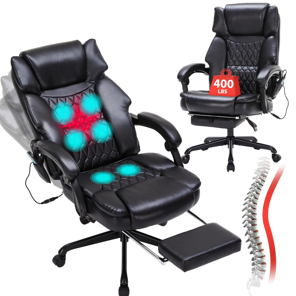 Massage Office Chair with Foot Rest 6 Points Vibration and Heat Home Office Desk Chairs for Heavy People 400lbs Reclining Managerial Chairs