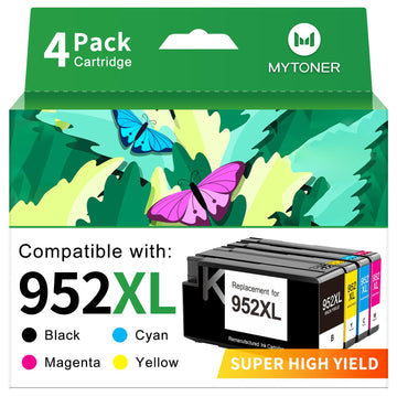 MYTONER 952XL Ink Cartridges Combo Pack Replacement for HP 952XL 952 Ink Cartridges Compatible for HP Officejet Pro 8710 7740 8720 8210 8715 8740 8725 Printers (Black Cyan Magenta Yellow,4 Pack)