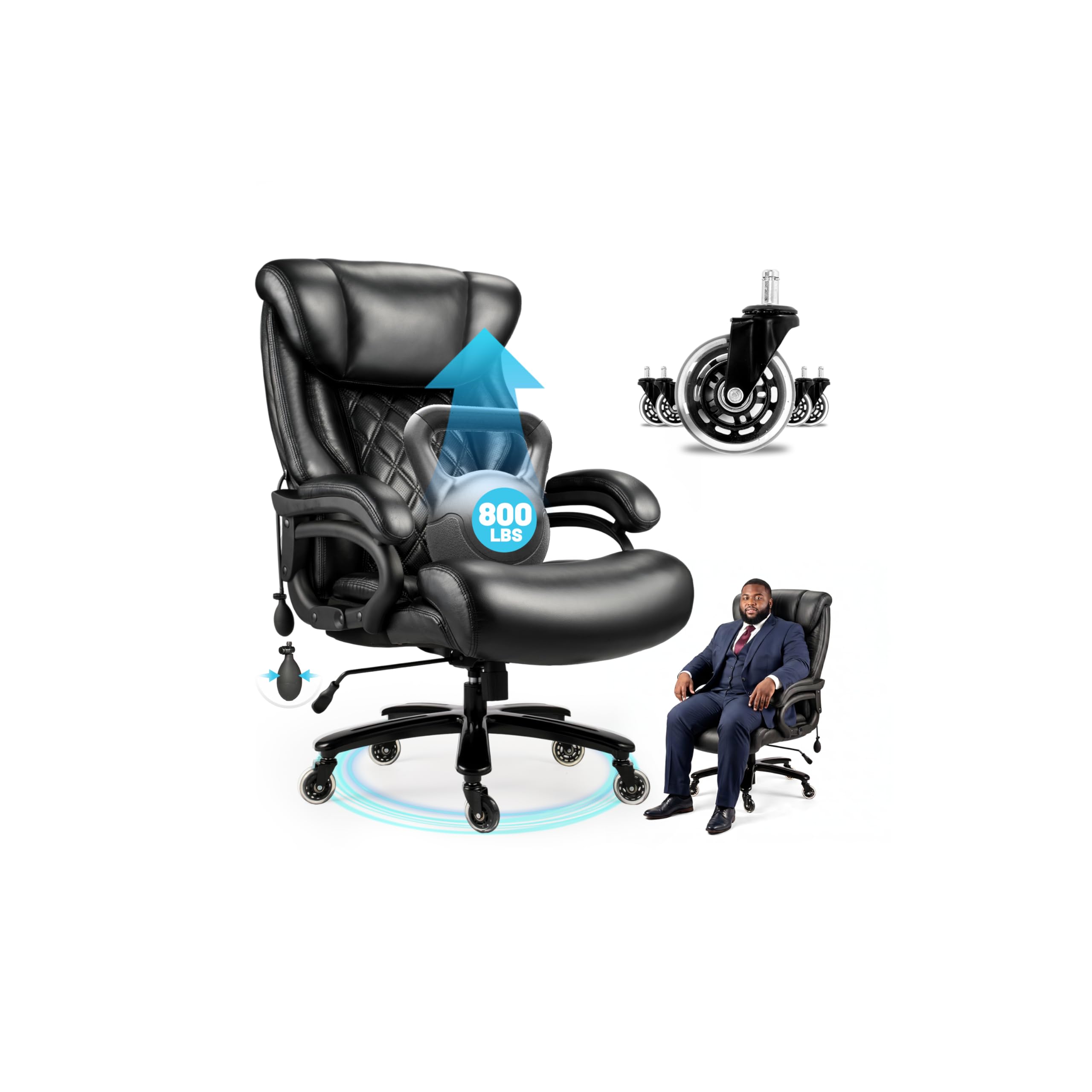 800lbs Executive Chairs, Executive Office Chairs for Big and Tall with Adjustable Lumbar Support, Office Chair for Heavy People, Leather Desk