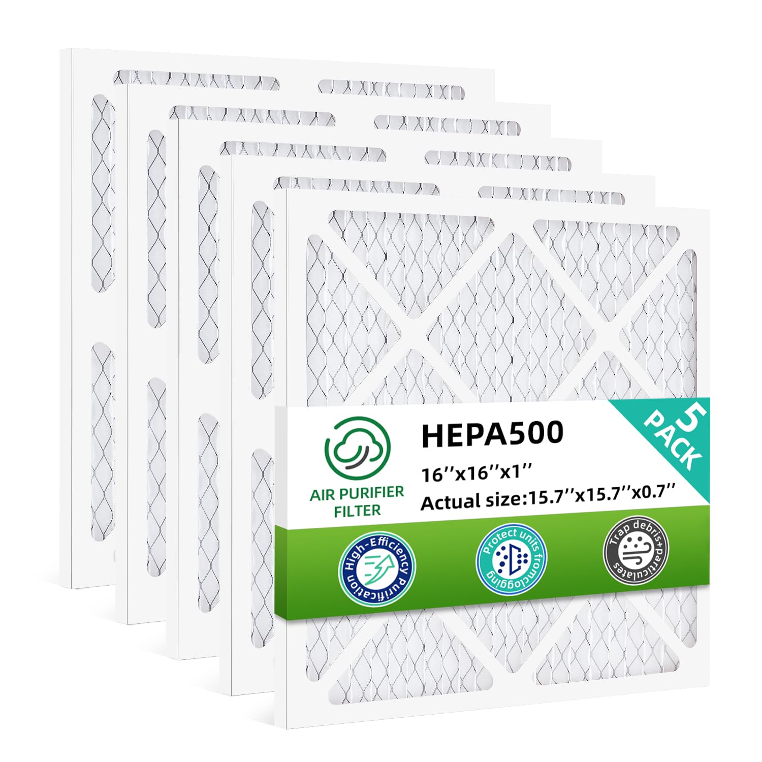 HEPA500 Filter MERV-10 Compatible with Mounto AF500 Drieaz HEPA 500 BlueDri AS550 VEVOR Air Scrubber, 16x16x1 Pre-Filter, 5-Pack