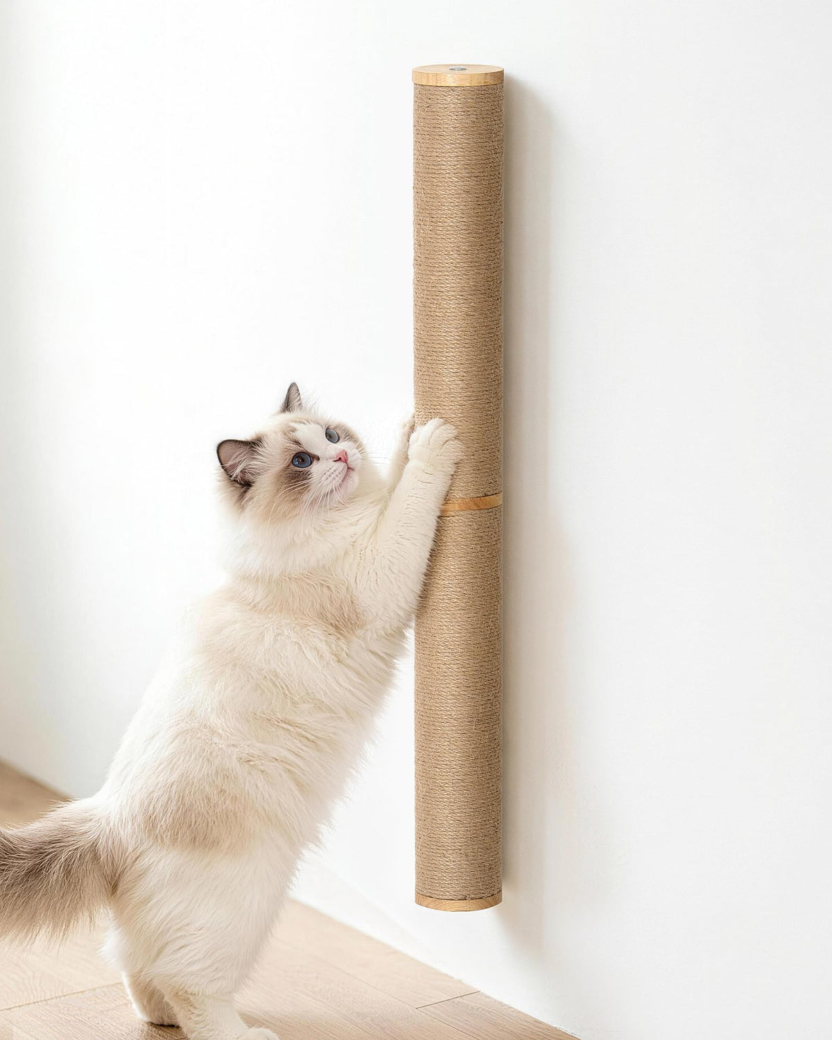 Cat Scratching Post Wall-Mounted, 34” Tall Wooden Scratching Posts for Indoor Cats, Sturdy & Invisible, Rotatable Natural Jute Rope Column (Wooden-1pc)