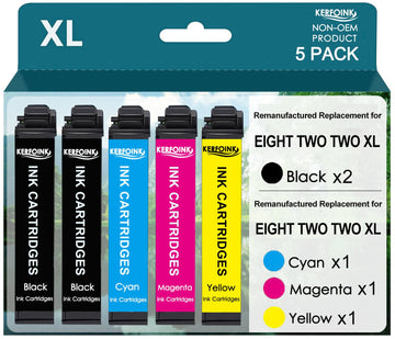 Remanufactured Replacement for Epson 822 822XL Ink Cartridges 822 XL with Workforce Pro WF-3820 WF-3823 WF-4820 WF-4830 WF-4833 Printer (2 Black Cyan Magenta Yellow, 5 Pack)