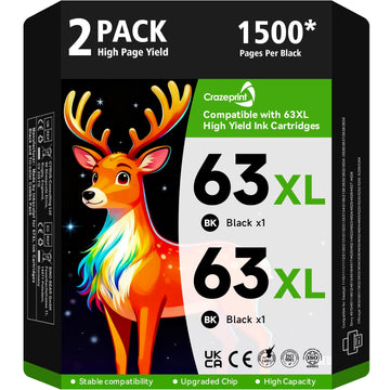 63XL Black Ink Cartridge Replacement for HP 63 XL for 4650 3830 5255 4520 4655 5222 5200 5258 5212 3632 5252 4652 4510 3631 3630 1112 2130 4512 2132 3634 5260 3833 4654 Printer