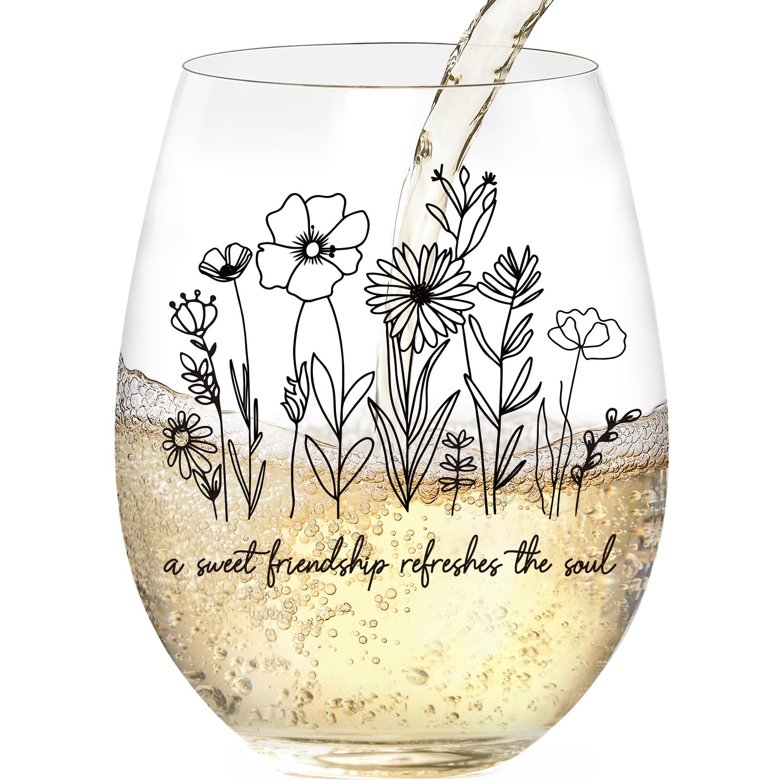 LITTLEBIGGER Best Friend Birthday Gifts for Women - A Sweet Friendship Refreshes the Soul – 15 oz Scratch-Resistant Wine Glass, Dishwasher safe?Friendship Gifts for Women, Bestie Birthday Present