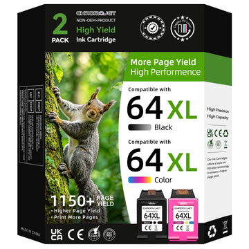 64XL Ink Cartridges Black/Color Combo Pack Compatible for HP Ink 64 High Yield for HP 64 Ink fit for Envy Inspire 7955e 7200e 7255e 7220e 7900e Envy Photo 7855 7155 7858 7100 Tango X Printer(2 Pack)