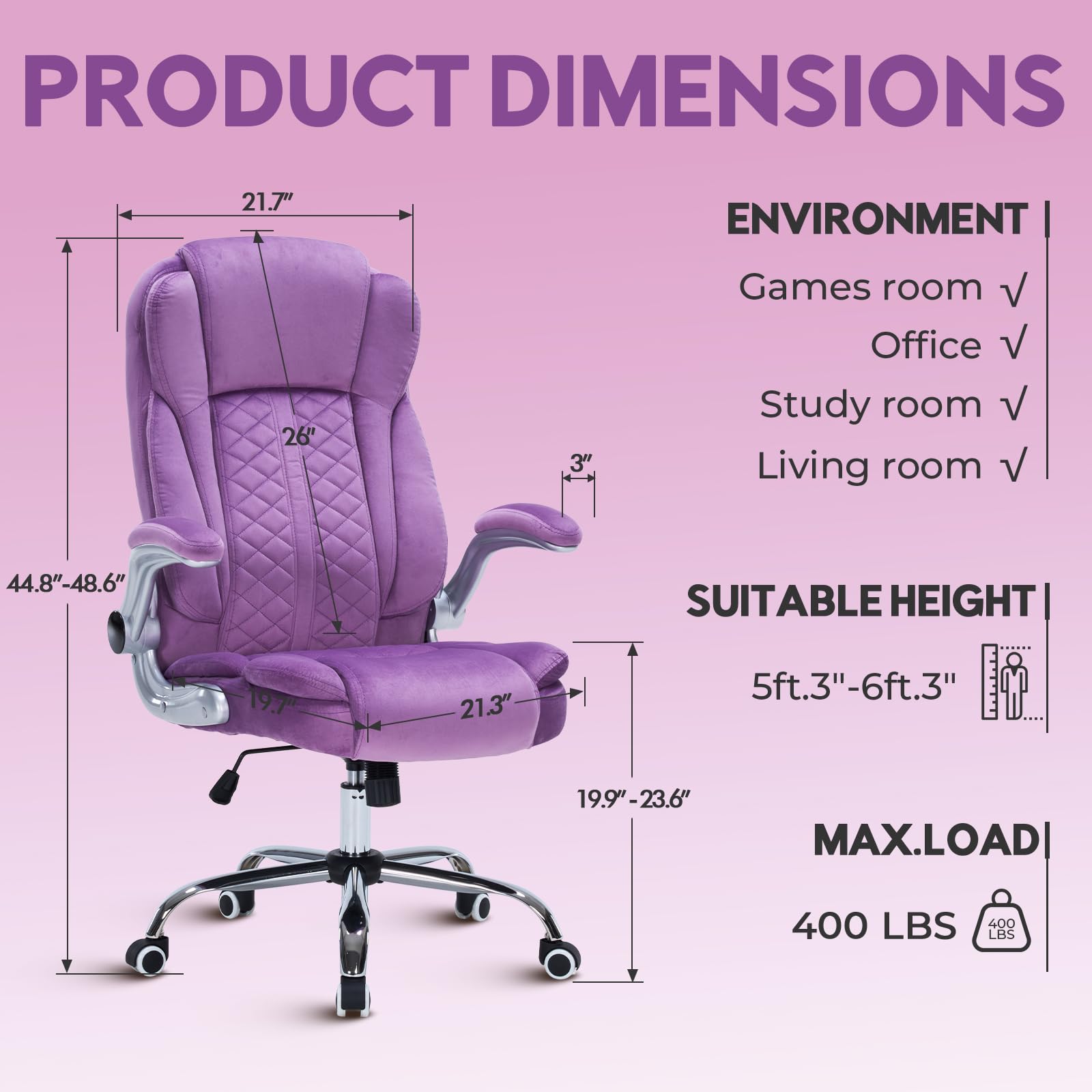 400lbs Executive Office Chair with Flip-up Armrests, Big and Tall Computer Chair for Heavy People, Heavy Duty Ergonomic Comfy Chair, Breathable