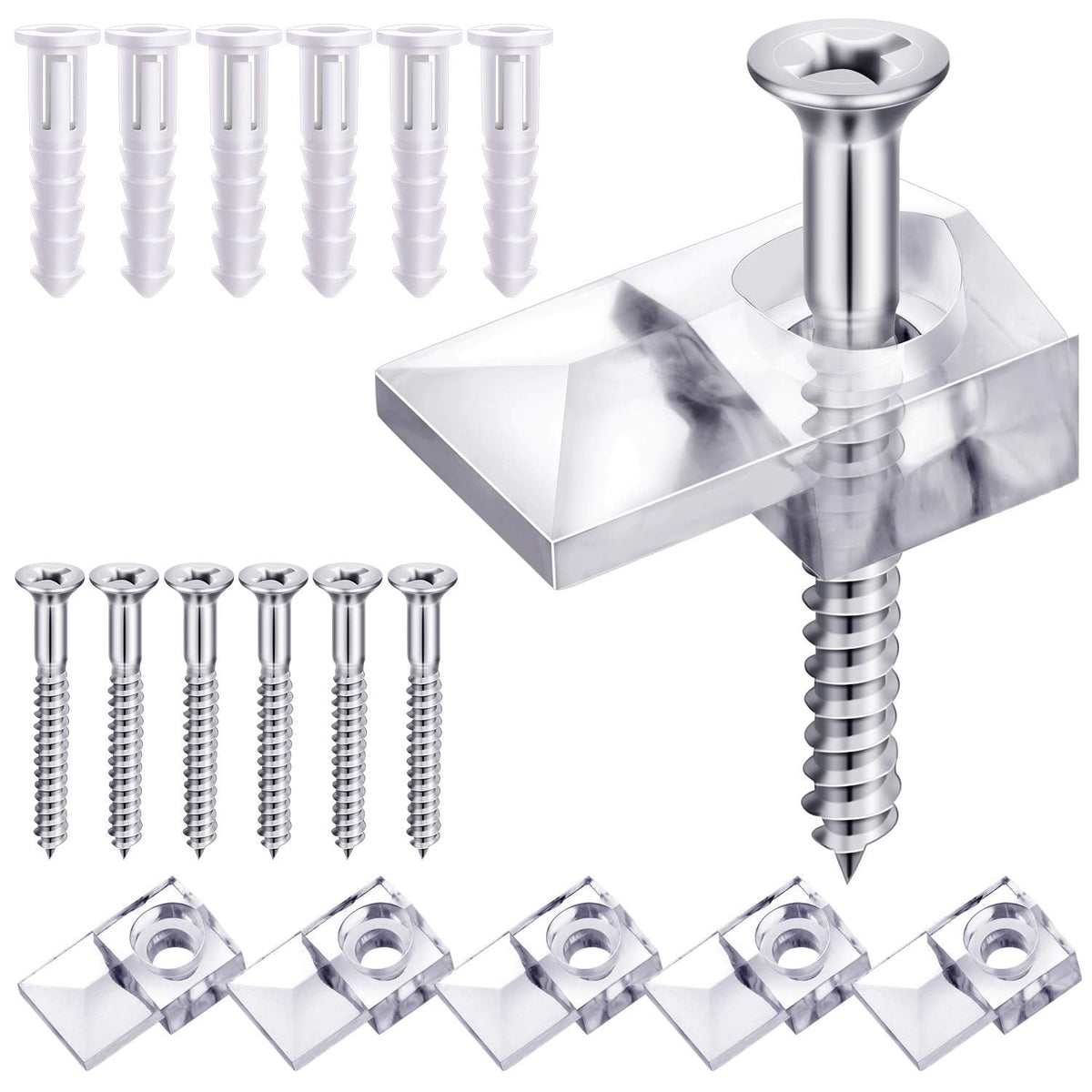 Blulu 20 Pack Mirror Holder Clips, Offset 0.24 Inch/ 6 mm, Glass Mirror Hanging Kit for Wall Mounting Hanging Retainer Fasteners with Screw and Anchors for Fixing Cabinet Door(Classic Style)