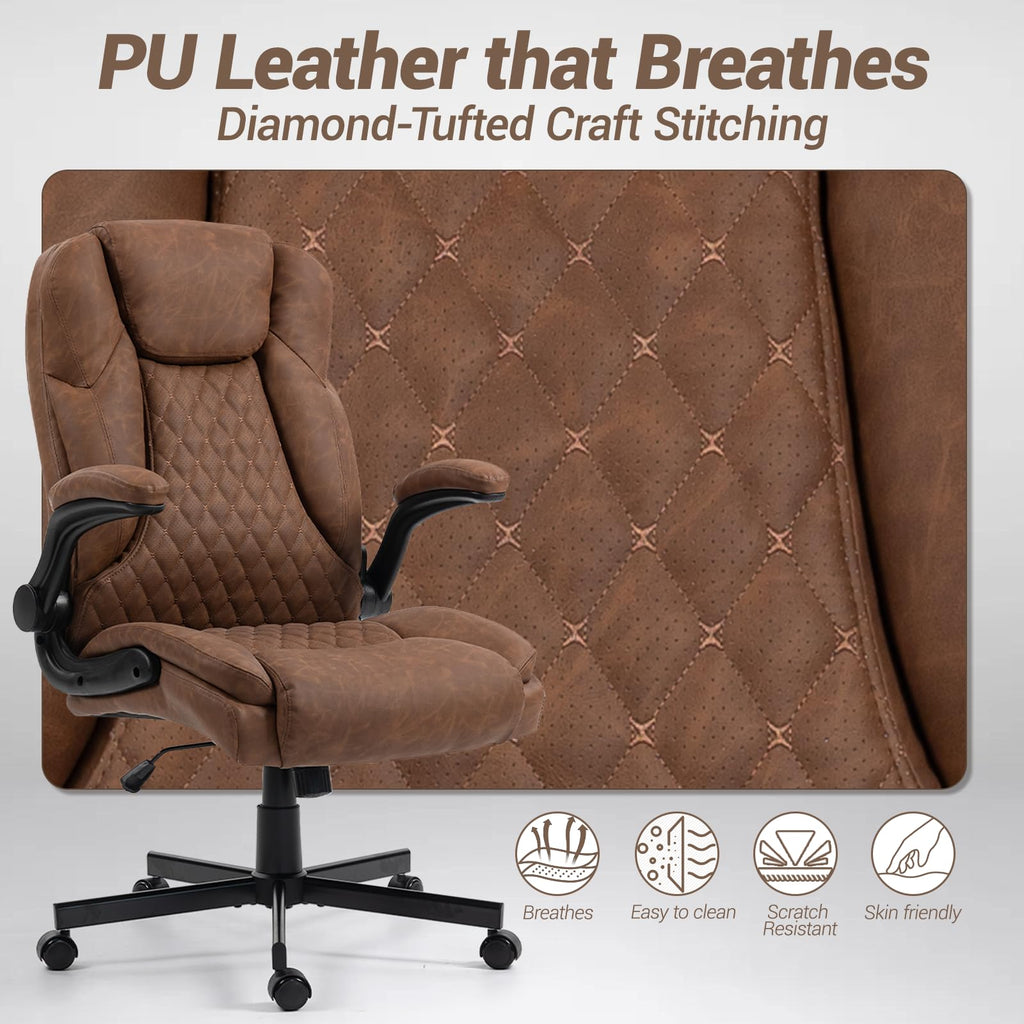 450 Lbs Big and Tall Office Chair W/flip Up Armrest, Comfy Heavy Duty Executive Chair, Extra Wide Seat Ergonomic Computer Home Office Desk