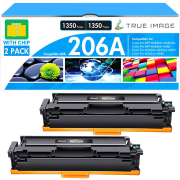 206A W2110A Black Toner Cartridge 206X W2110X MFP M283fdw M283cdw M255dw | Replacement for HP 206A Black Toner Color LaserJet Pro MFP M283fdn M282nw M255nw M283 M255 M282 Printer High Yield (2 Pack)