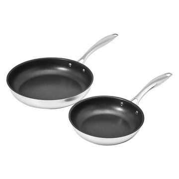 Amazon Basics 2-Piece Non-Stick Stainless Steel Fry Pan Set, Oven Safe, Induction Compatible, Stay-Cool Handles, 10-Inch and 8-Inch