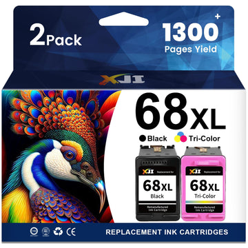 XJI 68XL Ink Cartridges Replacement for HP 68 Ink Cartridges Black and Color Combo Pack Compatible with HP Envy 6155e 6555e 6152e 6552e 6558e Printer (1 Black, 1 Tri-Color)