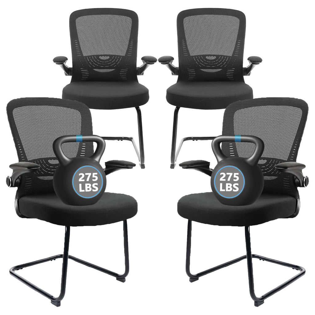 Clatina Office Guest Chair No Wheels, Ergonomic Mesh Desk Chair Adjustable Lumbar Support and Flip Up Arms, Sled Base for Office Guest &