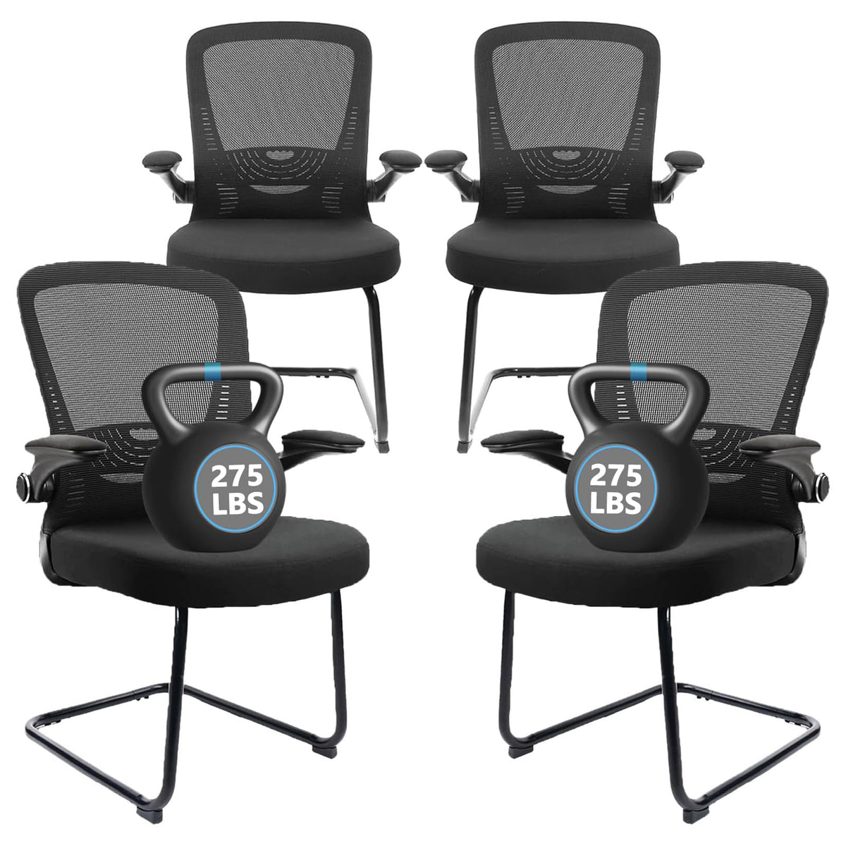 Clatina Office Guest Chair No Wheels, Ergonomic Mesh Desk Chair Adjustable Lumbar Support and Flip Up Arms, Sled Base for Office Guest &