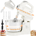 3.2QT 2-in-1 Stand Mixer, Electric Kitchen Mixer with Auto-Rotating Bowl & Tilt-Head, 5-Speed 250W Turbo Baking Machine for Beginners with Beater & Dough Hook for Cookie, Bread, Cake (White)