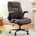 Marsail Executive Office Chair with Flip-up Armrests,pu Leather Ergonomic Desk Chair Height-adjustable Swivel Rolling Desk Chair, Brown