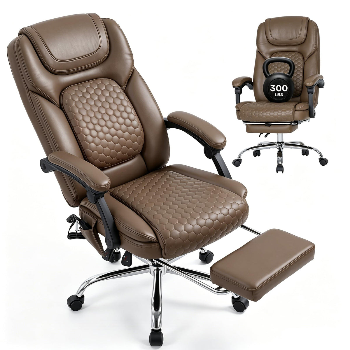 Malol 300 Lbs Big and Tall Massage Office Chair - 3-level 65°c Targeted Heating, Easy Assembly Leather Desk Chair with Heat and Footrest,