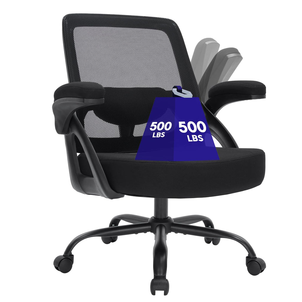 Big and Tall Ergonomic Office Chair 600lbs,heavy Duty Rocking Chair with Flip-up Arms, Computer Mesh Desk Chair Extra Wide Seat,executive