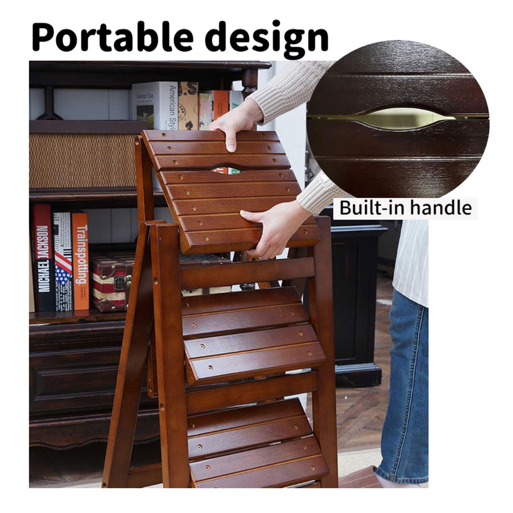 Bidesen 3 Step Stool Wooden Folding Ladder Chair Thickened Library Stair Chair Portable Light Garden Tool Ladder Maximum Load 337bl
