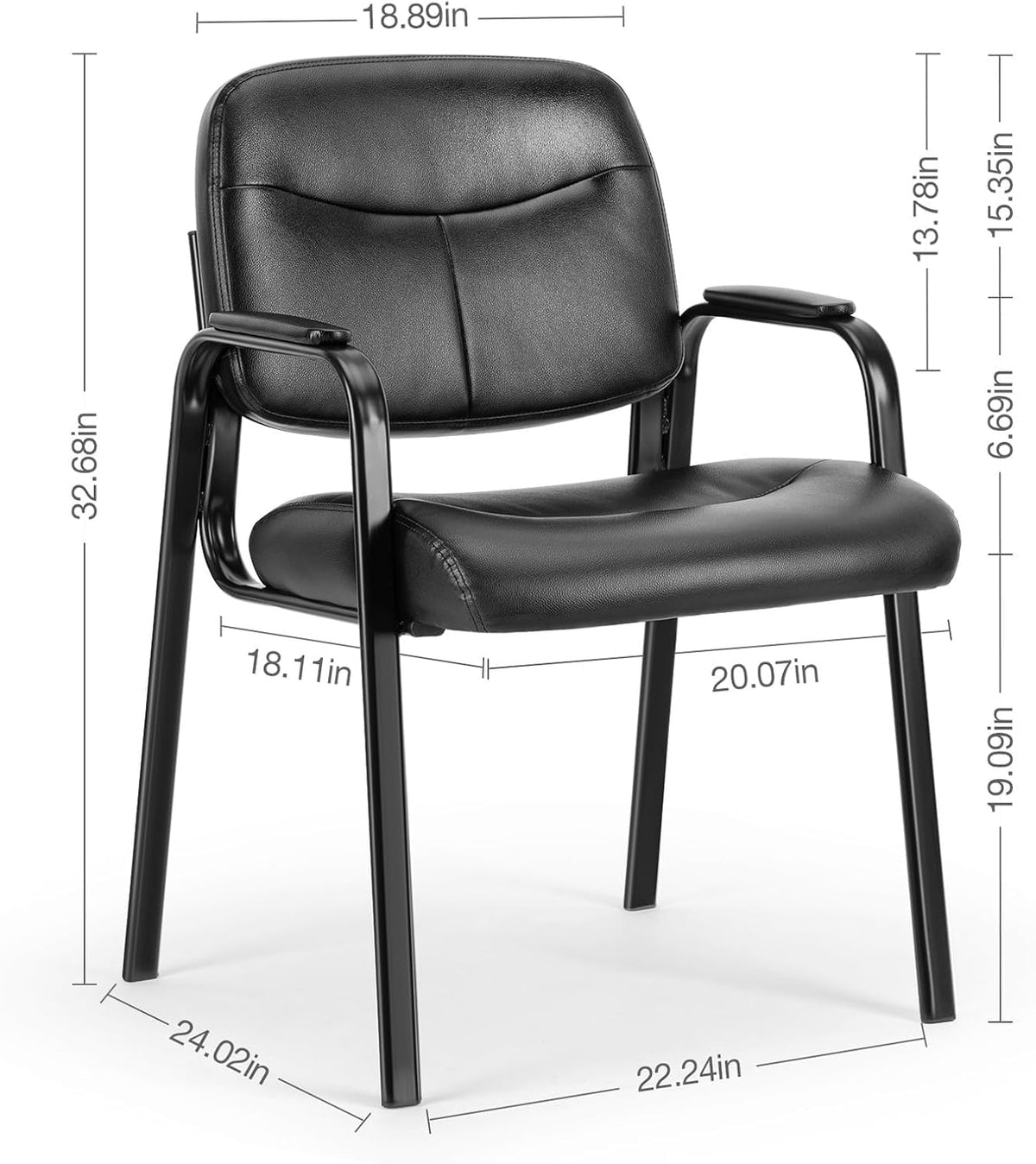 Newbulig Waiting Room Chair, Office Guest Arm Desk Chair No Wheels Leather Stationary for Reception, Comfy Padded Arms, for Conference Room