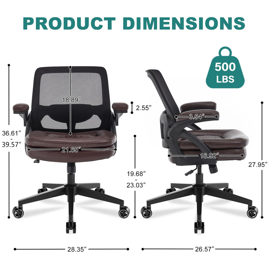 Beryth Big and Tall Office Chair, 500lbs Heavy Duty Ergonomic Mesh, Brown, 1BOX