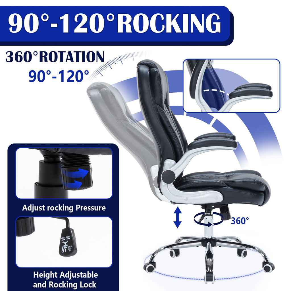 400lbs Executive Office Chair with Flip-up Armrests, Big and Tall Computer Chair for Heavy People, Heavy Duty Ergonomic Comfy Chair, Breathable
