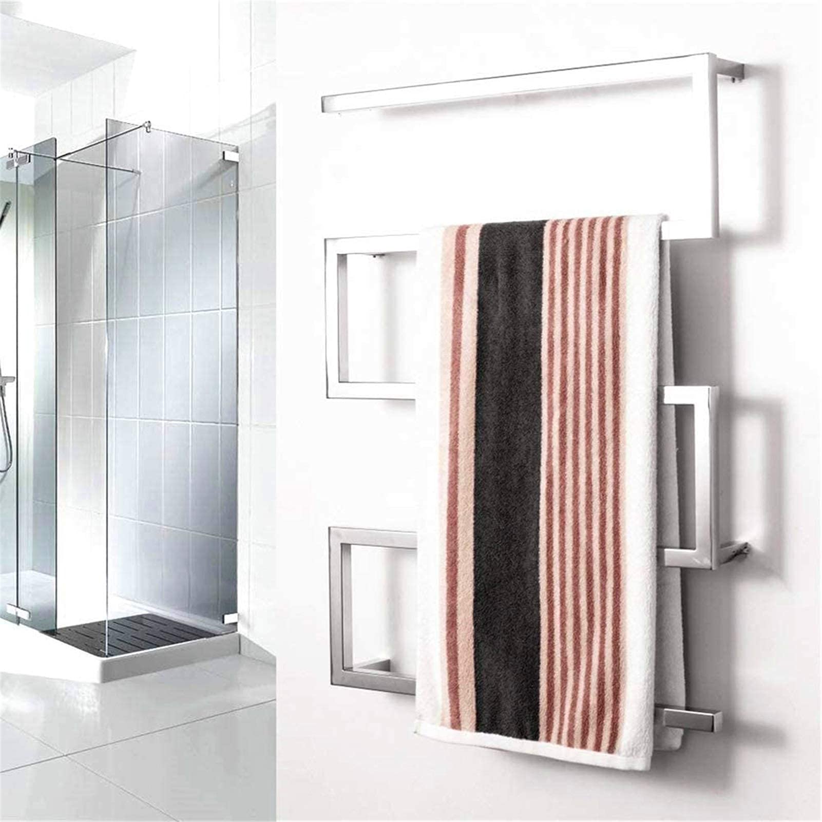 Heated Towel Rail Rails Hot Towel Warmer, Stainless Steel Electric Heated Towel Rack, Wallmounted Square Towel Drying Rack 35" 26", 65W for Bathroom (Color : Hardwiring) (Hardwirin