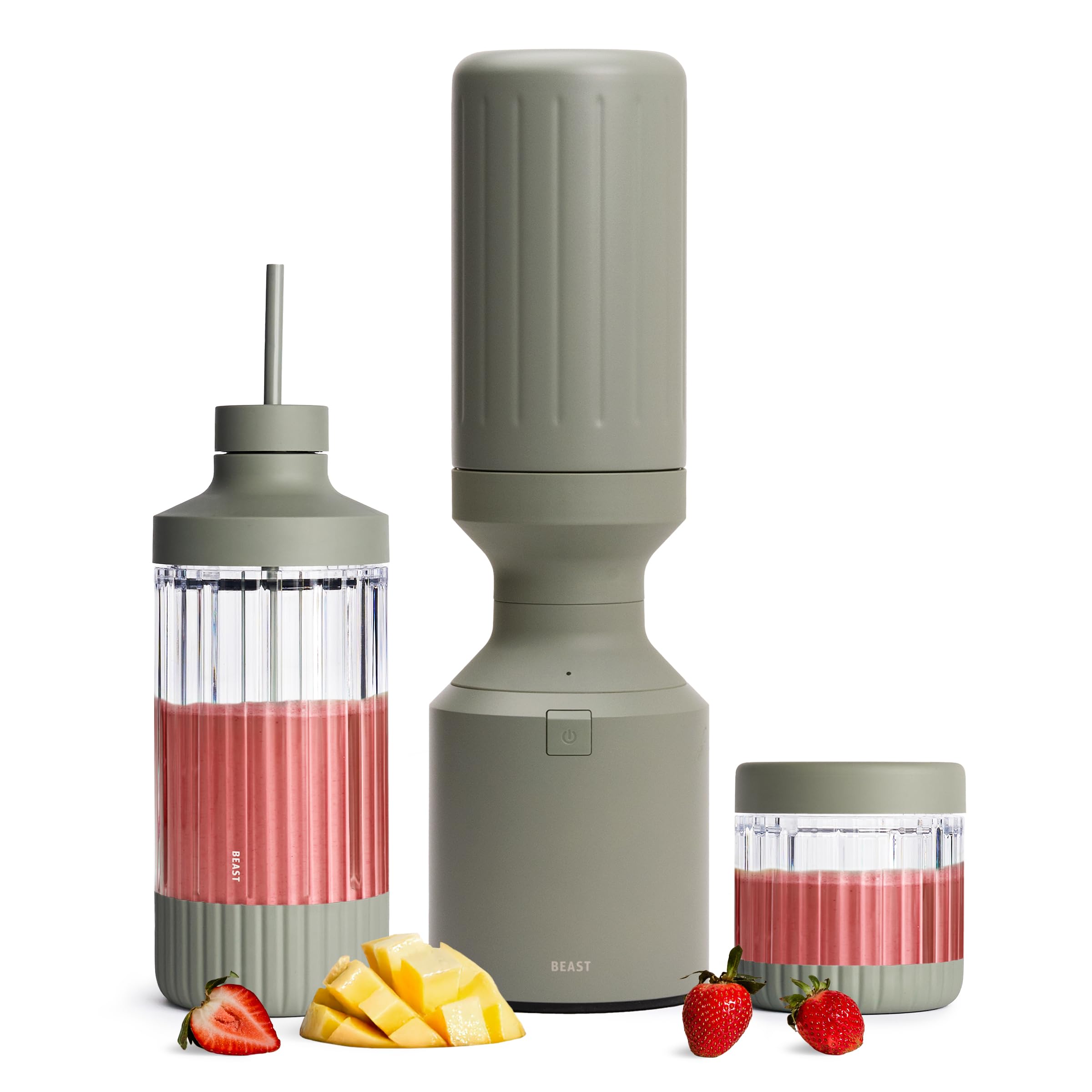 Beast Mega 1200 Stainless Steel | Premium Countertop Blender | Smoothies, Shakes, Sauces, Dips | Lg Servings | Blends Ice + Frozen Fruit | Double-Wall Insulation | Extra Vessels | 1200W (Sage)