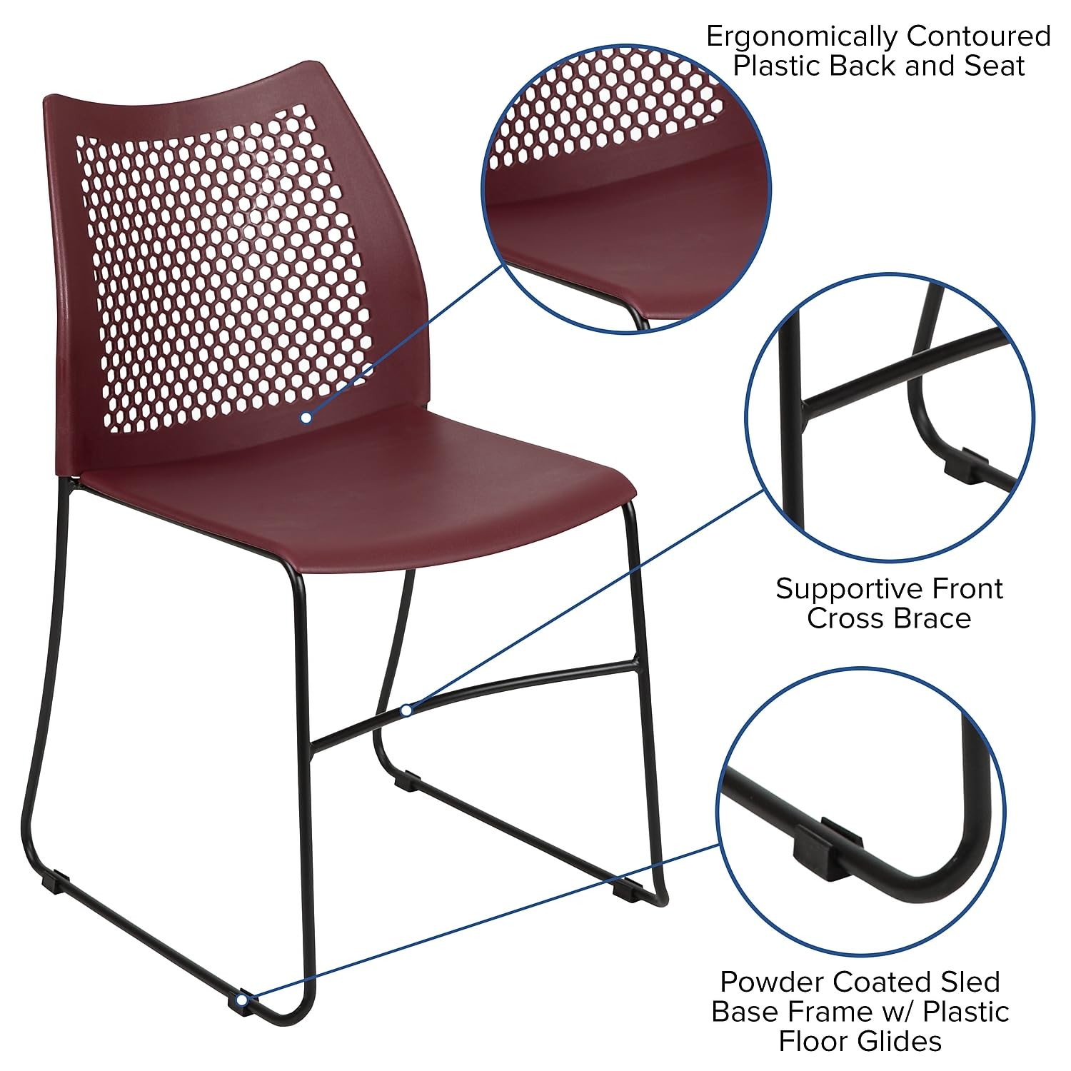 Flash Furniture Hercules Stack Chair with Air-vent Back, Burgundy, Set of 1