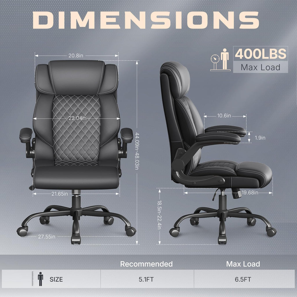 Cyzena Office Chair-executive High Back Breathable Big and Tall Office Chair Flip-up Armrests Lumbar Support-ergonomic Leather Rolling Swivel