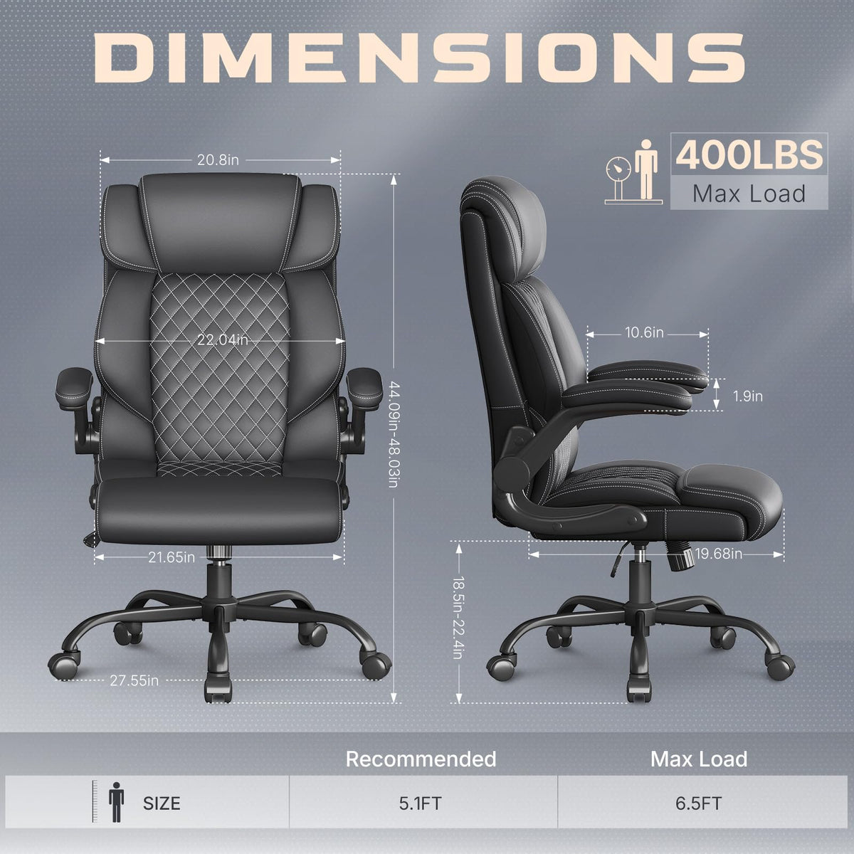 Cyzena Office Chair-executive High Back Breathable Big and Tall Office Chair Flip-up Armrests Lumbar Support-ergonomic Leather Rolling Swivel