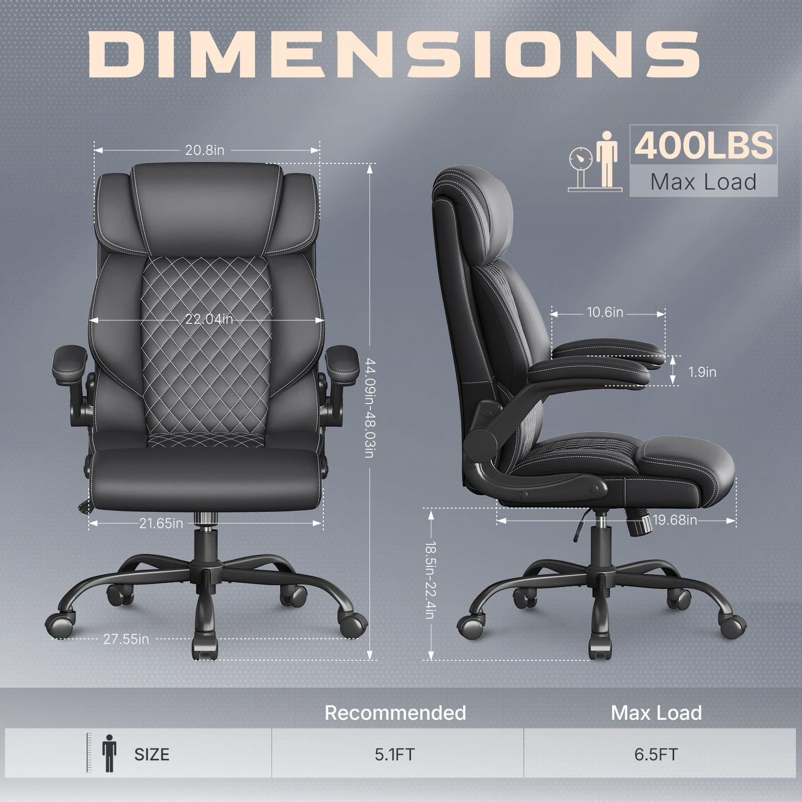 Cyzena Office Chair-executive High Back Breathable Big and Tall Office Chair Flip-up Armrests Lumbar Support-ergonomic Leather Rolling Swivel
