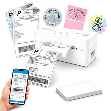 GBNONPLN Bluetooth Thermal Shipping Label Printer, 4x6 Wireless Thermal Label Printer for Small Business, Compatible with Android, iPhone, Windows & Mac, Widely Used for Amazon, Etsy, White