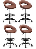 Bestfair Drafting Chair with Back, Adjustable Counter Height Rolling Stool, 4 Pack, Brown