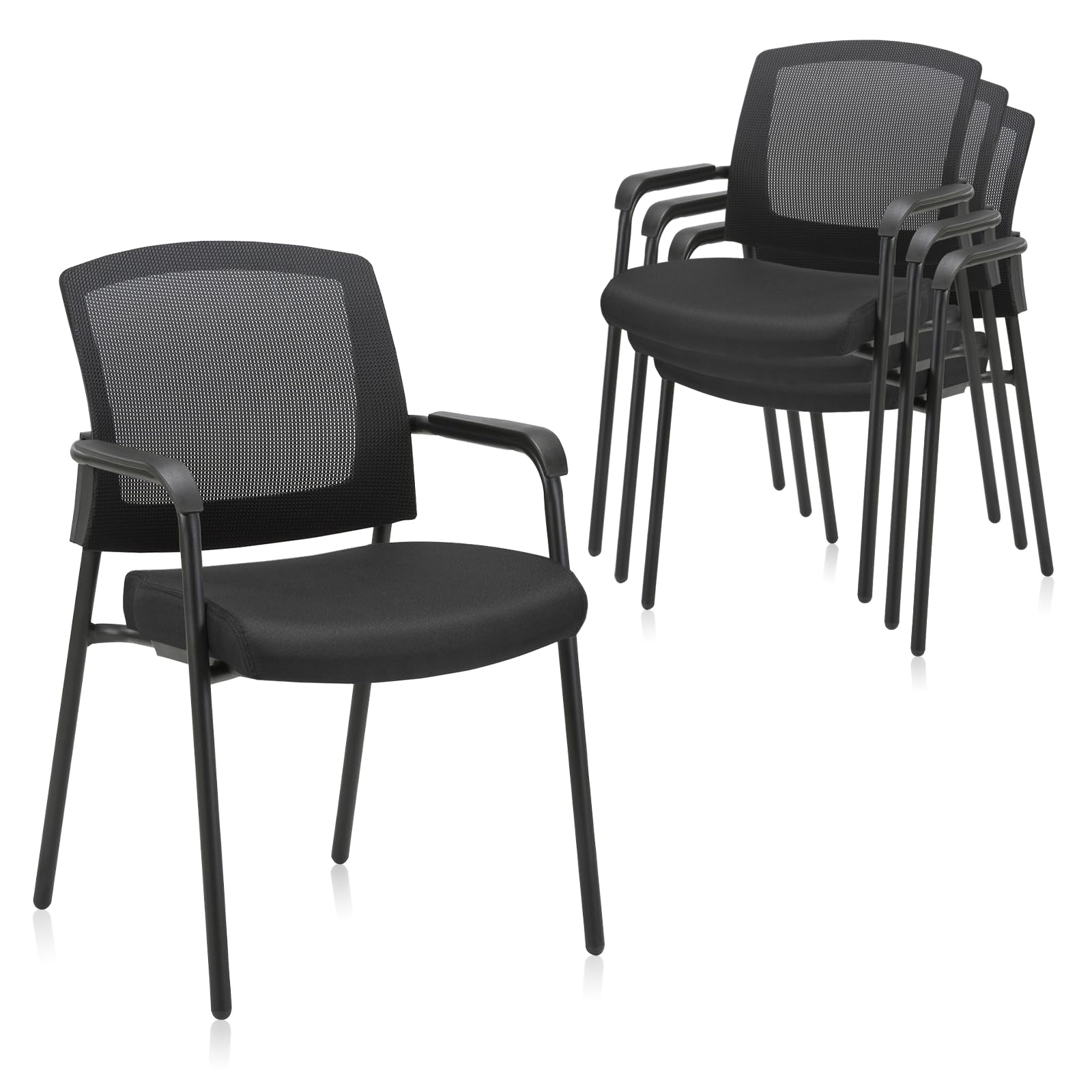 Clatina Office Reception Guest Chair Mesh Back Stacking with Ergonomic Lumbar Support and Thickened Seat Cushion for Waiting Conference Room