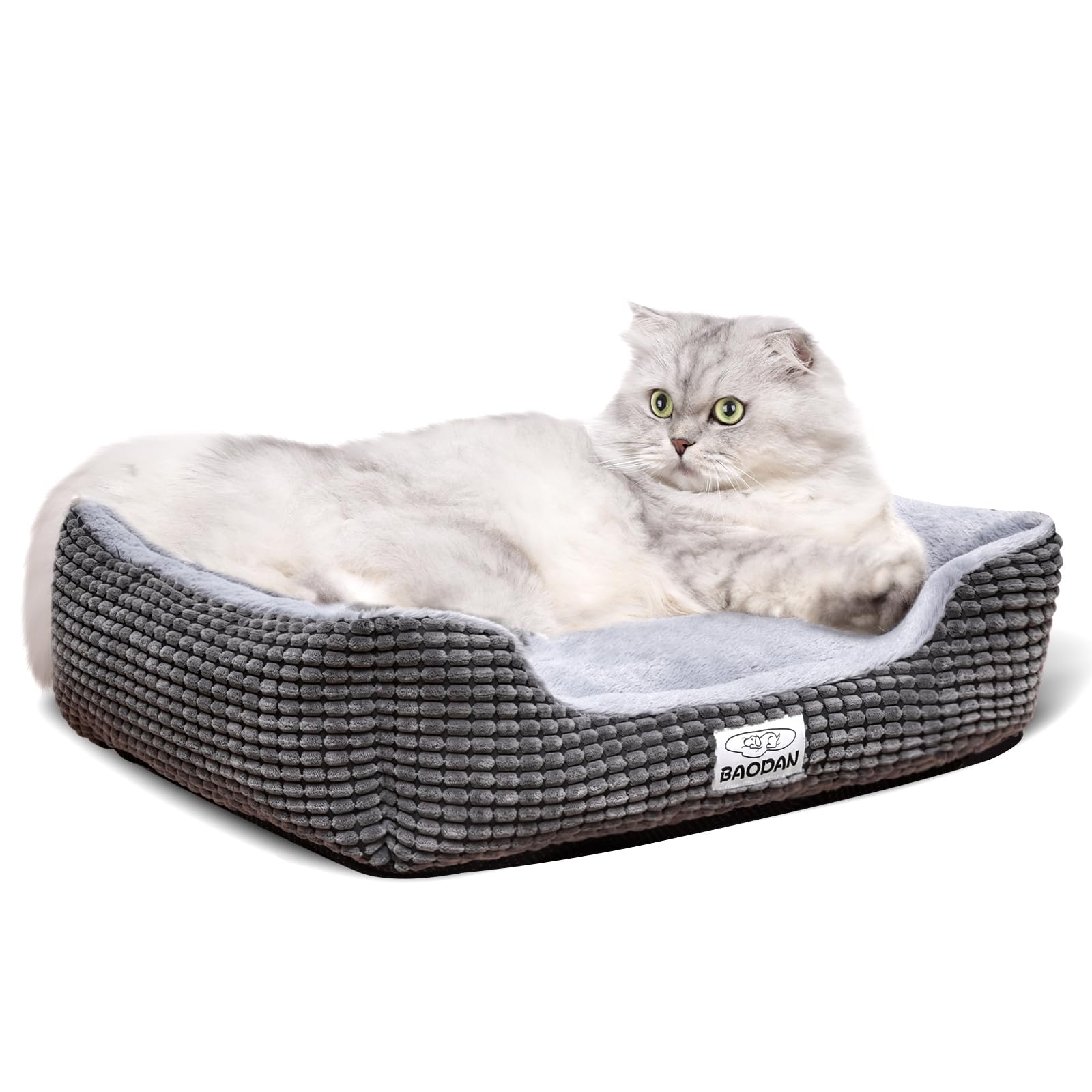 Small Dog & Cat Bed - Extra Soft, Washable, Non-Skid, Calming for Puppy & Kitten, Grey, 20 inches