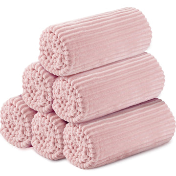 Buryeah 6 Pcs Flannel Throw Blanket Bulk 50 x 60 in Sleepover Blanket Outdoor Wedding Throw Lightweight, Oeko-tex Standard 100 Certified for Sofa Homeless Gifts (Light Pink)