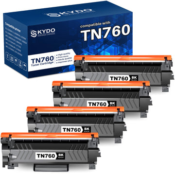 Skydo TN760 Toner Compatible for Brother TN 760 Brother Toner Cartridge | TN-760 TN-730 Cartridge Work with MFC-L2710DW MFC-L2750DW HL-L2350DW HL-L2370DW DCP-L2550DW HL-L2395DW Printer 760 (4 Black)
