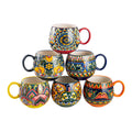 Ceramic Coffee Mug Set of 6, 20 oz Colorful Coffee Cup with Handle, Boho Porcelian Mug for Cappuccino, Latte, Tea, Hot Chocolate, Cocoa, Microwave & Dishwasher Safe