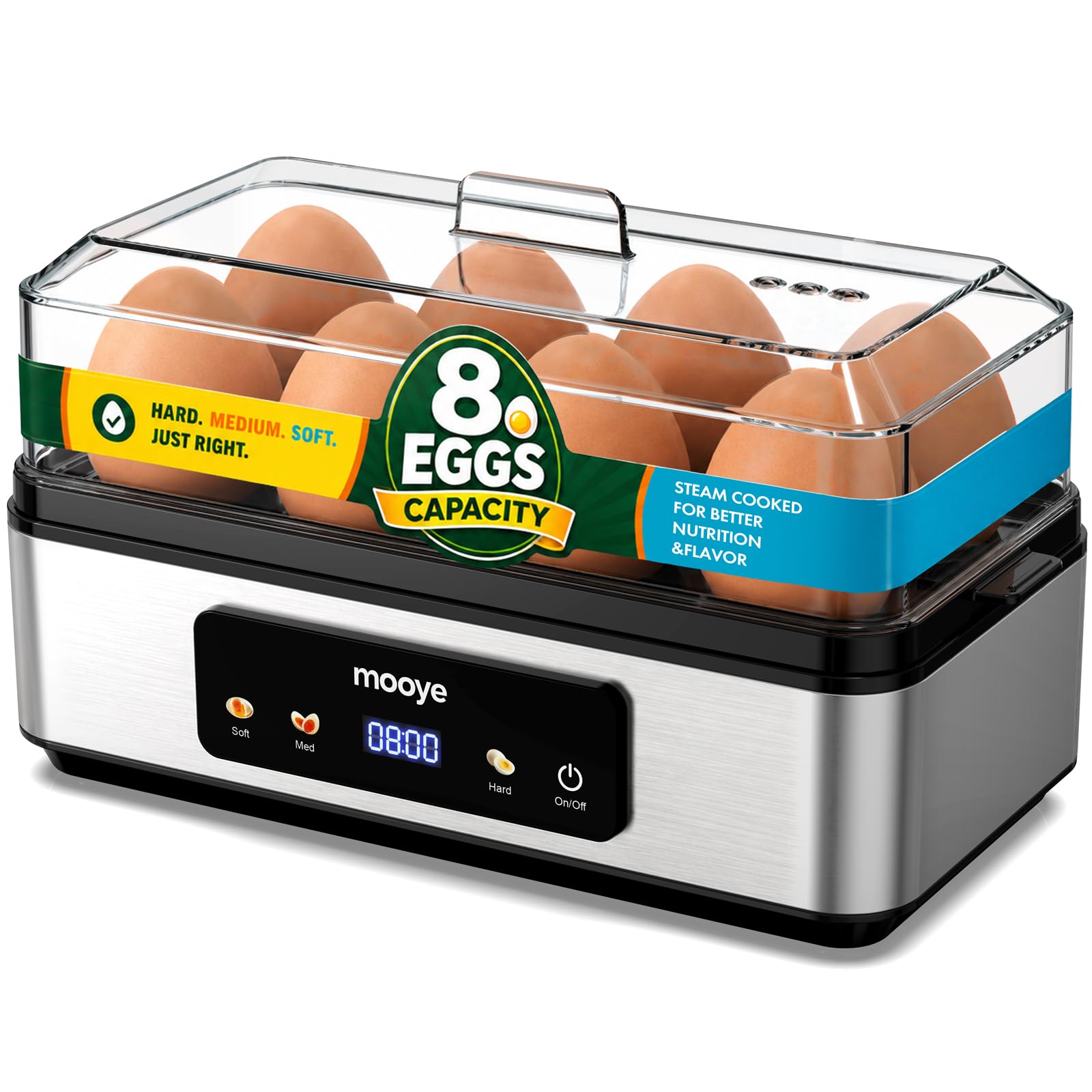 Rapid Egg Cooker for Hard Boiled Eggs, Electric Egg Steamer 3 IN 1 Soft Medium Hard Boiled, Egg Maker with Auto Shut-Off, Egg Boiler for Kitchen Breakfast & Fitness, BPA-Free, Holds 8 Eggs