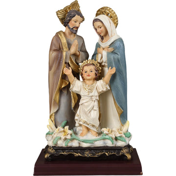 Holy Family Statue 8 Inch - Sagrada Familia Catholic Figurine, Heavy Resin Jesus Mary Joseph Sculpture with Gold Halos, Religious Gifts for Catholic Wedding, Housewarming & Home Altar Decor