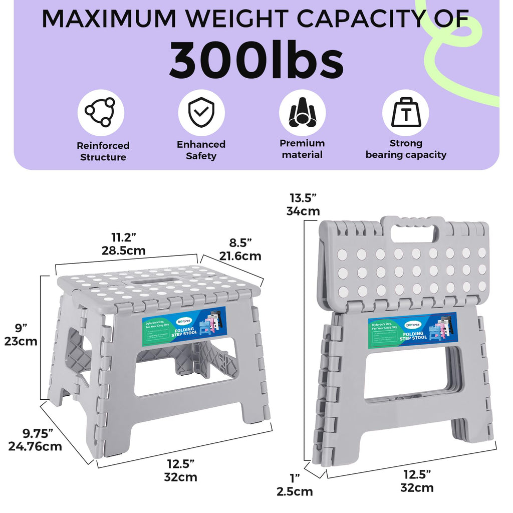 Dyforce 17.5 Inch Folding Step Stool 400lbs Capacity Sturdy Plastic Foldable Step Stools for Adults & Kids Stepping Stool with Handle Easy to